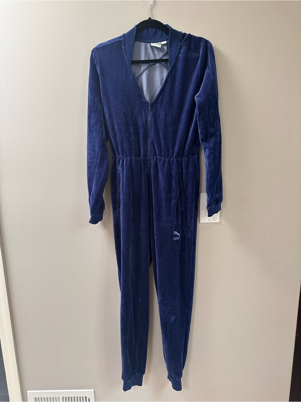 Puma Navy Velour Zip-Up Jumpsuit